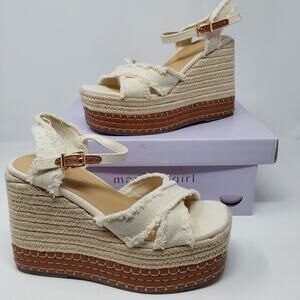 Madden Girl Carlotta Espadrille Wedge Sandals Natural Canvas Women's 6.5M